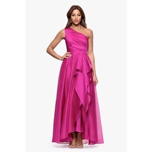 XSCAPE Magenta One Shoulder Ruffle High Low Gown Dress Womens 14 NEW
